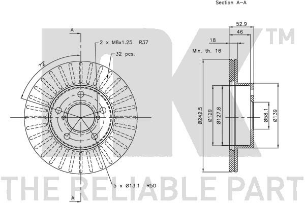 Bromsskiva Ventilerad, Framaxel Nk 204409 NK