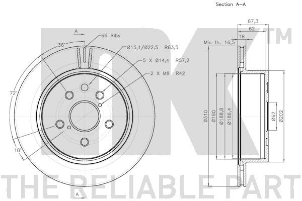 Bromsskiva Ventilerad, Bakaxel Nk 2045106 NK