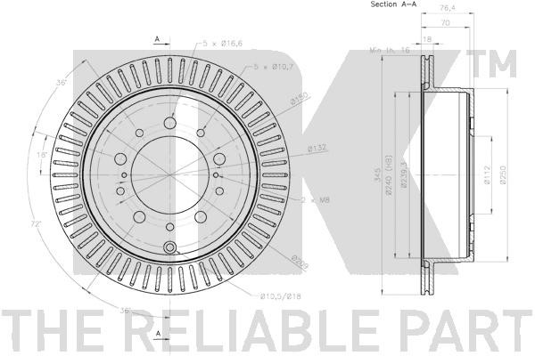 Bromsskiva Ventilerad, Bakaxel Nk 2045162 NK