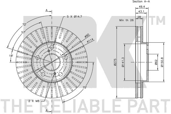 Bromsskiva Ventilerad, Framaxel Nk 204549 NK