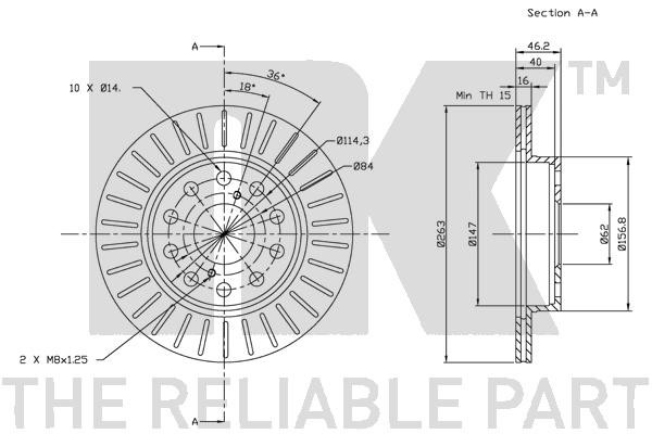 Bromsskiva Ventilerad, Bakaxel Nk 204556 NK Bromsskiva Ventilerad, Bakaxel Nk 204556 NK