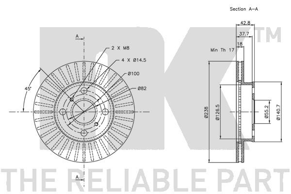 Bromsskiva Ventilerad, Framaxel Nk 204559 NK Bromsskiva Ventilerad, Framaxel Nk 204559 NK