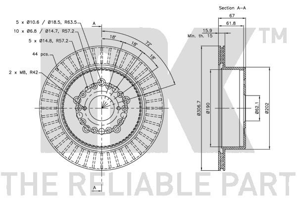 Bromsskiva Ventilerad, Bakaxel Nk 204573 NK