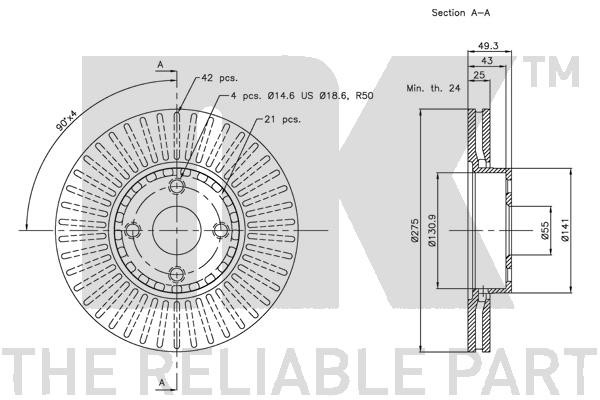 Bromsskiva Ventilerad, Framaxel Nk 204580 NK