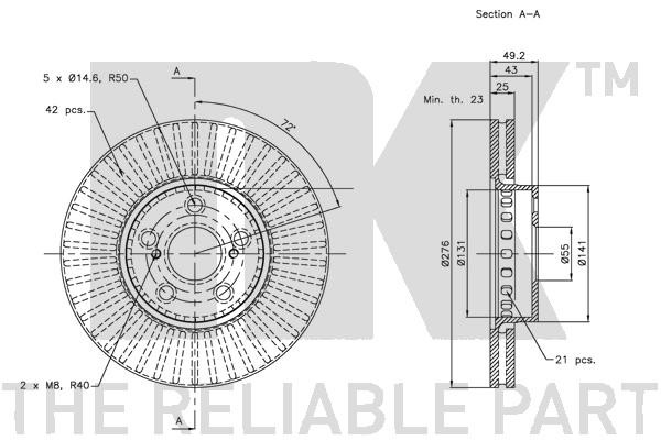 Bromsskiva Ventilerad, Framaxel Nk 204595 NK