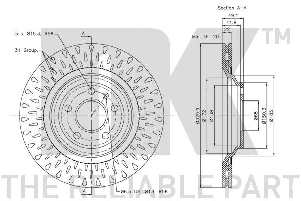 Bromsskiva Ventilerad, Bakaxel Nk 2047110 NK