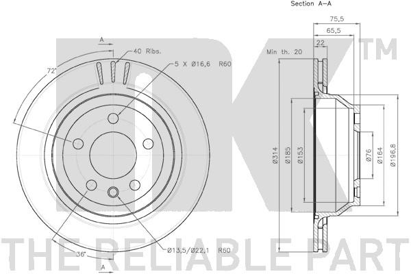 Bromsskiva Ventilerad, Bakaxel Nk 2047114 NK