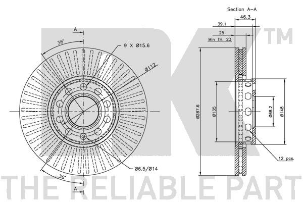 Bromsskiva Ventilerad, Framaxel Nk 204743 NK