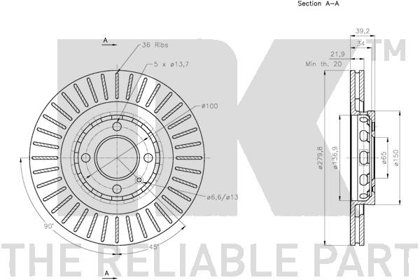 Bromsskiva Ventilerad, Framaxel Nk 204755 NK