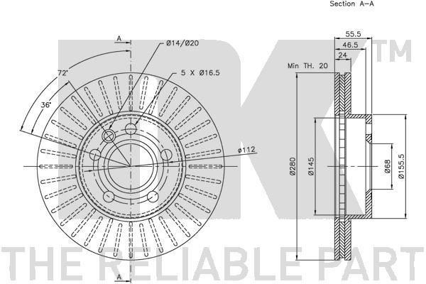 Bromsskiva Ventilerad, Framaxel Nk 204768 NK