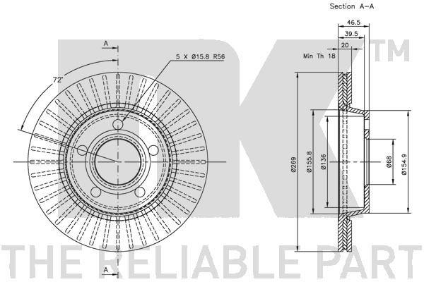 Bromsskiva Ventilerad, Bakaxel Nk 204769 NK