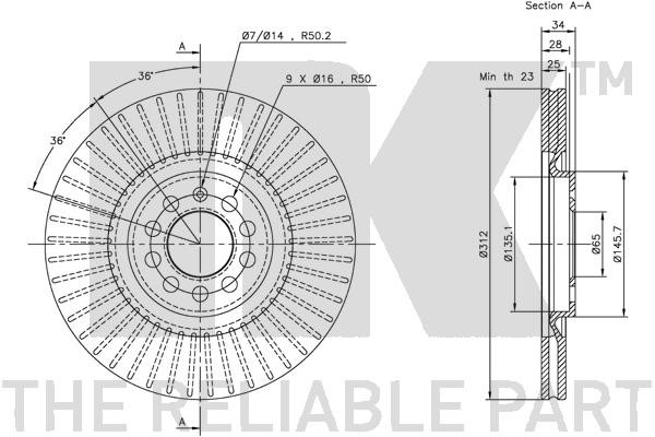 Bromsskiva Ventilerad, Framaxel Nk 204774 NK