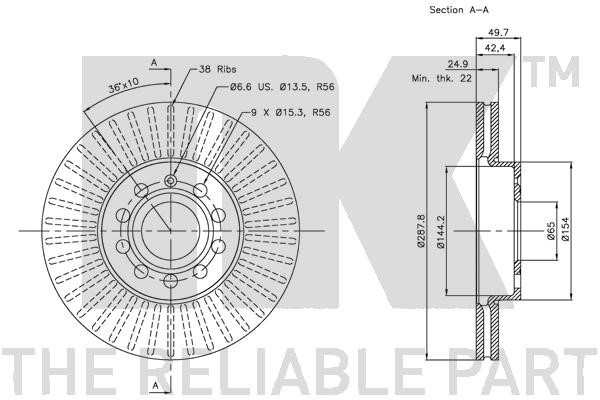 Bromsskiva Ventilerad, Framaxel Nk 204788 NK