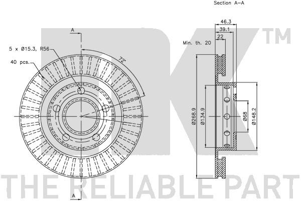 Bromsskiva Ventilerad, Bakaxel Nk 204798 NK