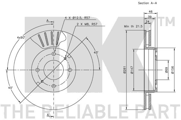 Bromsskiva Ventilerad, Framaxel Nk 204839 NK