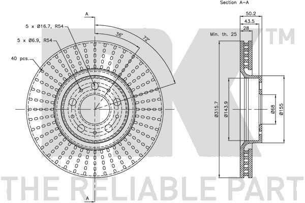 Bromsskiva Ventilerad, Framaxel Nk 204851 NK