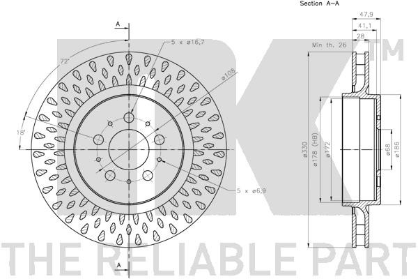 Bromsskiva Ventilerad, Bakaxel Nk 204867 NK