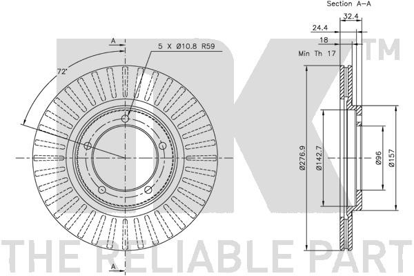 Bromsskiva Ventilerad, Framaxel Nk 205108 NK Bromsskiva Ventilerad, Framaxel Nk 205108 NK
