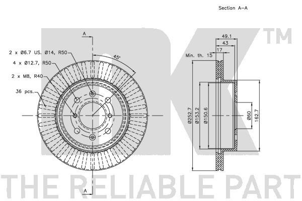 Bromsskiva Ventilerad, Framaxel Nk 205213 NK