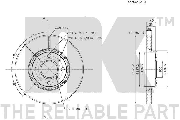 Bromsskiva Ventilerad, Framaxel Nk 205214 NK
