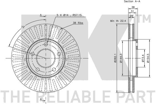Bromsskiva Ventilerad, Framaxel Nk 209302 NK