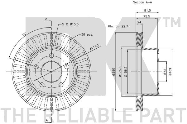 Bromsskiva Ventilerad, Framaxel Nk 209306 NK