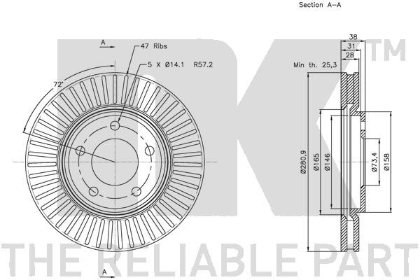 Bromsskiva Ventilerad, Framaxel Nk 209313 NK