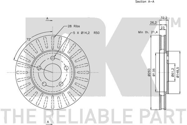Bromsskiva Ventilerad, Framaxel, Bakaxel Nk 209314 NK Bromsskiva Ventilerad, Framaxel, Bakaxel Nk 209314 NK