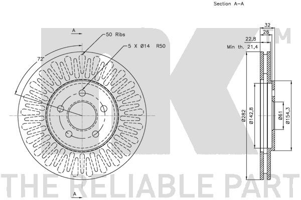 Bromsskiva Ventilerad, Framaxel Nk 209315 NK