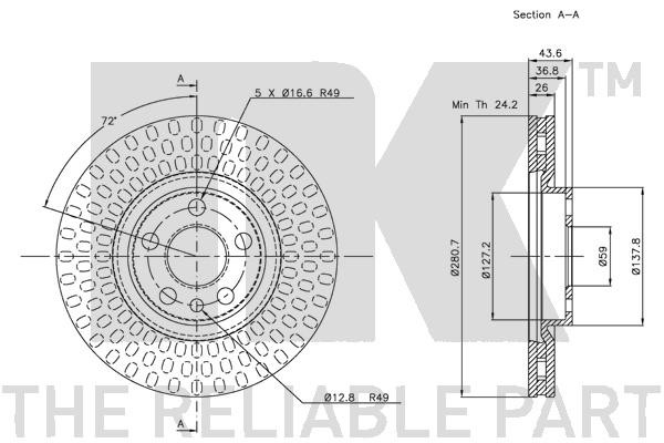 Bromsskiva Ventilerad, Framaxel Nk 209942 NK