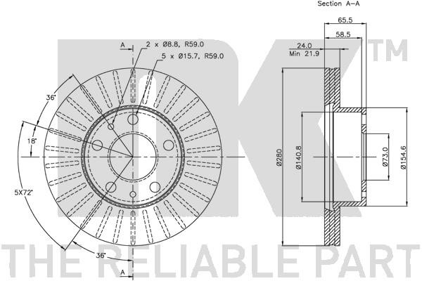 Bromsskiva Ventilerad, Framaxel Nk 209945 NK