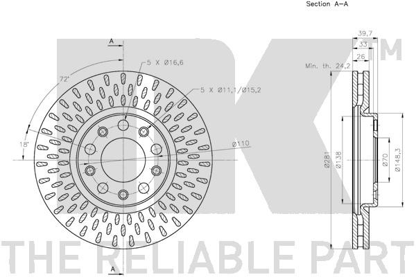 Bromsskiva Ventilerad, Framaxel Nk 311034 NK Bromsskiva Ventilerad, Framaxel Nk 311034 NK