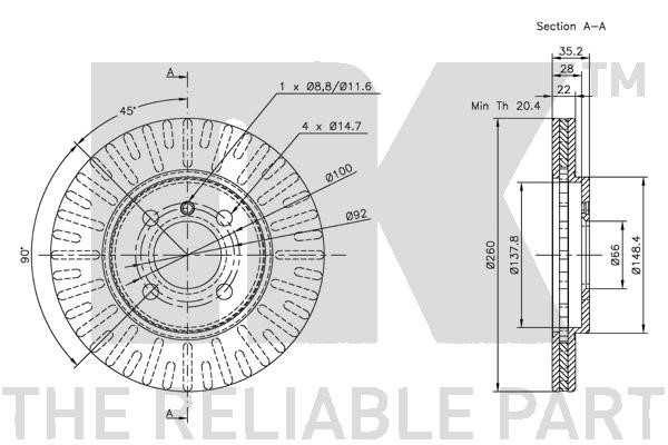 Bromsskiva Ventilerad, Framaxel Nk 311509 NK