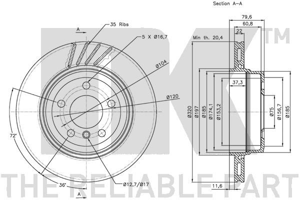 Bromsskiva Ventilerad, Bakaxel Nk 311565 NK
