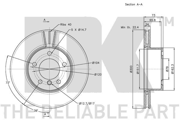 Bromsskiva Ventilerad, Framaxel Nk 311566 NK Bromsskiva Ventilerad, Framaxel Nk 311566 NK