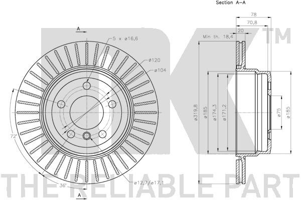 Bromsskiva Ventilerad, Bakaxel Nk 311583 NK