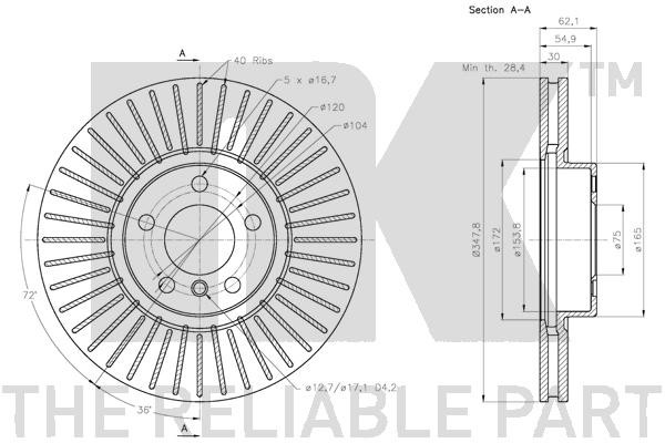 Bromsskiva Ventilerad, Framaxel Nk 311587 NK