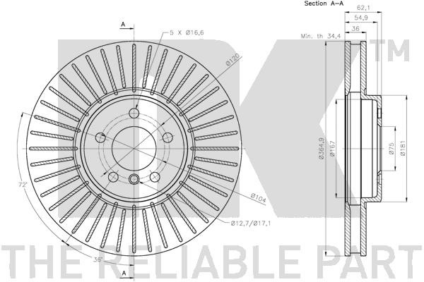 Bromsskiva Ventilerad, Framaxel Nk 311589 NK