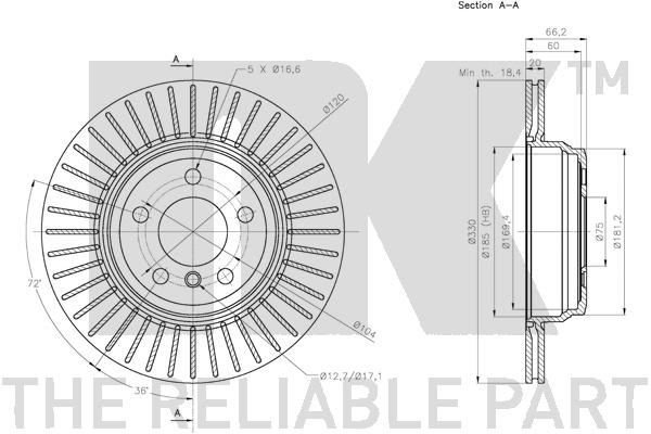 Bromsskiva Ventilerad, Bakaxel Nk 311599 NK Bromsskiva Ventilerad, Bakaxel Nk 311599 NK