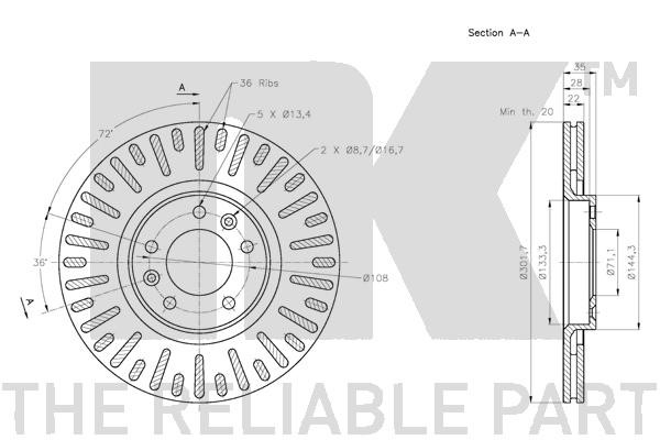 Bromsskiva Ventilerad, Bakaxel Nk 311948 NK