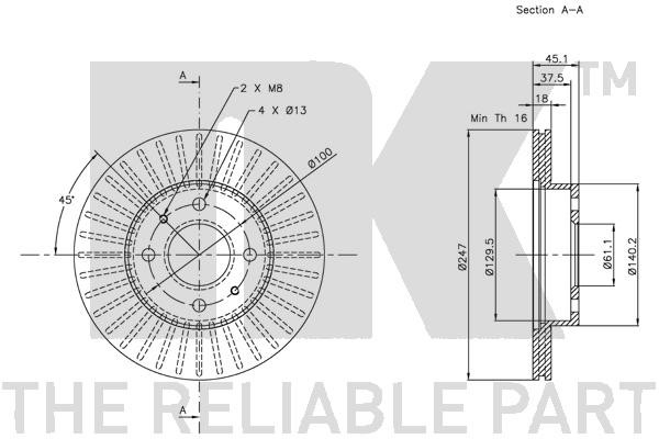 Bromsskiva Ventilerad, Framaxel Nk 312245 NK Bromsskiva Ventilerad, Framaxel Nk 312245 NK