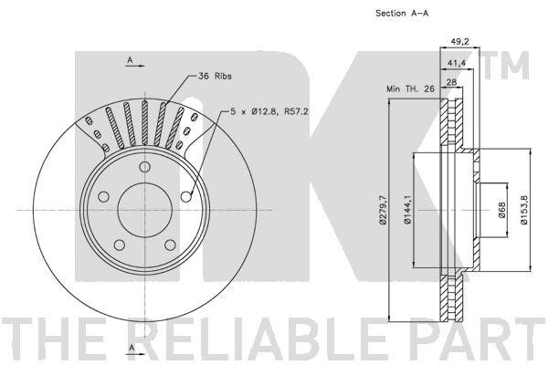 Bromsskiva Ventilerad, Framaxel Nk 312256 NK