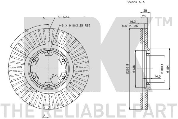 Bromsskiva Ventilerad, Framaxel Nk 312262 NK