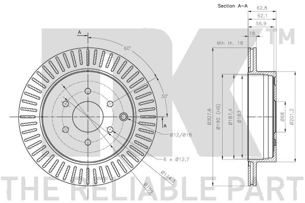 Bromsskiva Ventilerad, Bakaxel Nk 312281 NK
