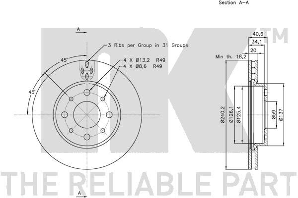 Bromsskiva Ventilerad, Framaxel Nk 312343 NK