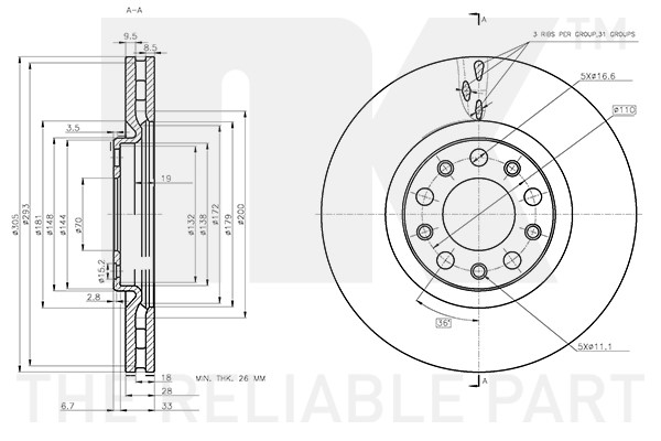 Bromsskiva Ventilerad, Framaxel Nk 312370 NK