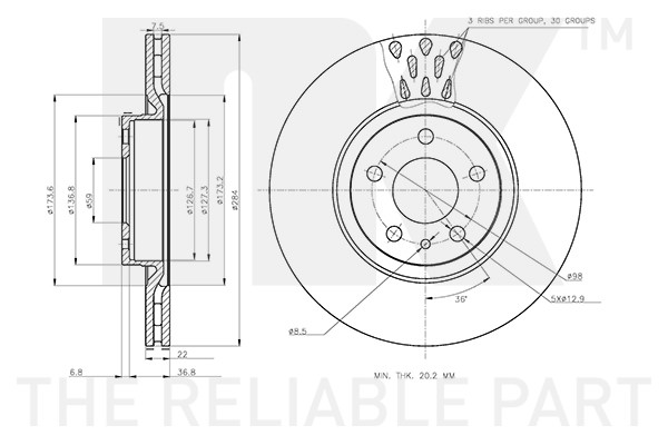 Bromsskiva Ventilerad, Framaxel Nk 312372 NK