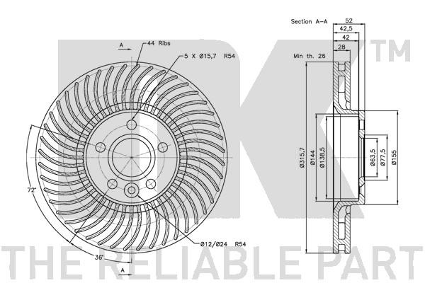 Bromsskiva Ventilerad, Framaxel Nk 312570 NK