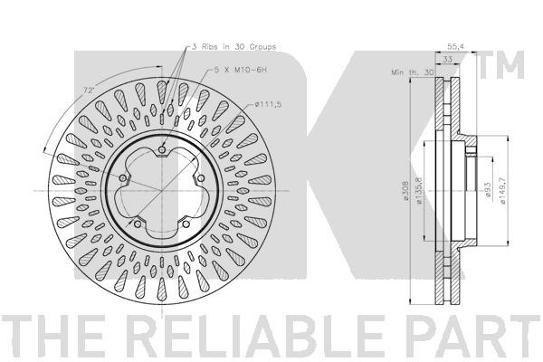 Bromsskiva Ventilerad, Framaxel Nk 312593 NK