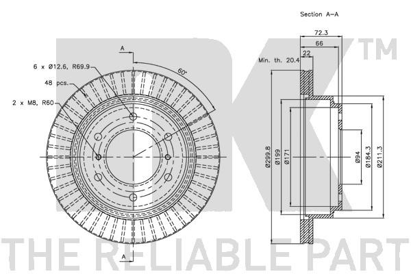 Bromsskiva Ventilerad, Bakaxel Nk 313041 NK